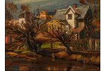Ubans Konrads  (1893-1981), Landscape with building, canvas, carton, oil, 36 x 48 cm...